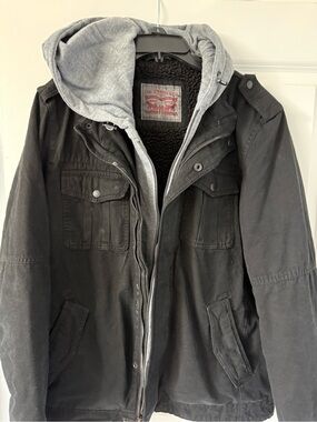 Levi's Black Field Jacket with Gray Hood Insert
